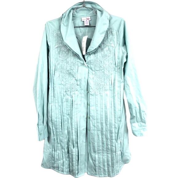 Soft Surroundings Embroidered Tunic NWT S Mint Green Cotton Spandex Stretch - Picture 1 of 5